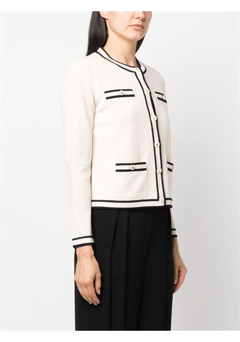 Cream contrast-trim round neck cardigan - women TORY BURCH | 146098282